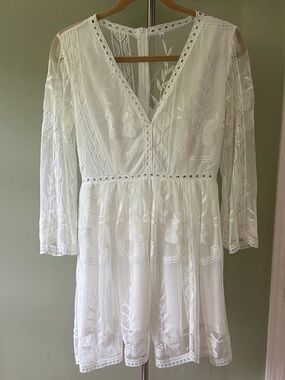 White Lace Long Sleeve Mini Dress